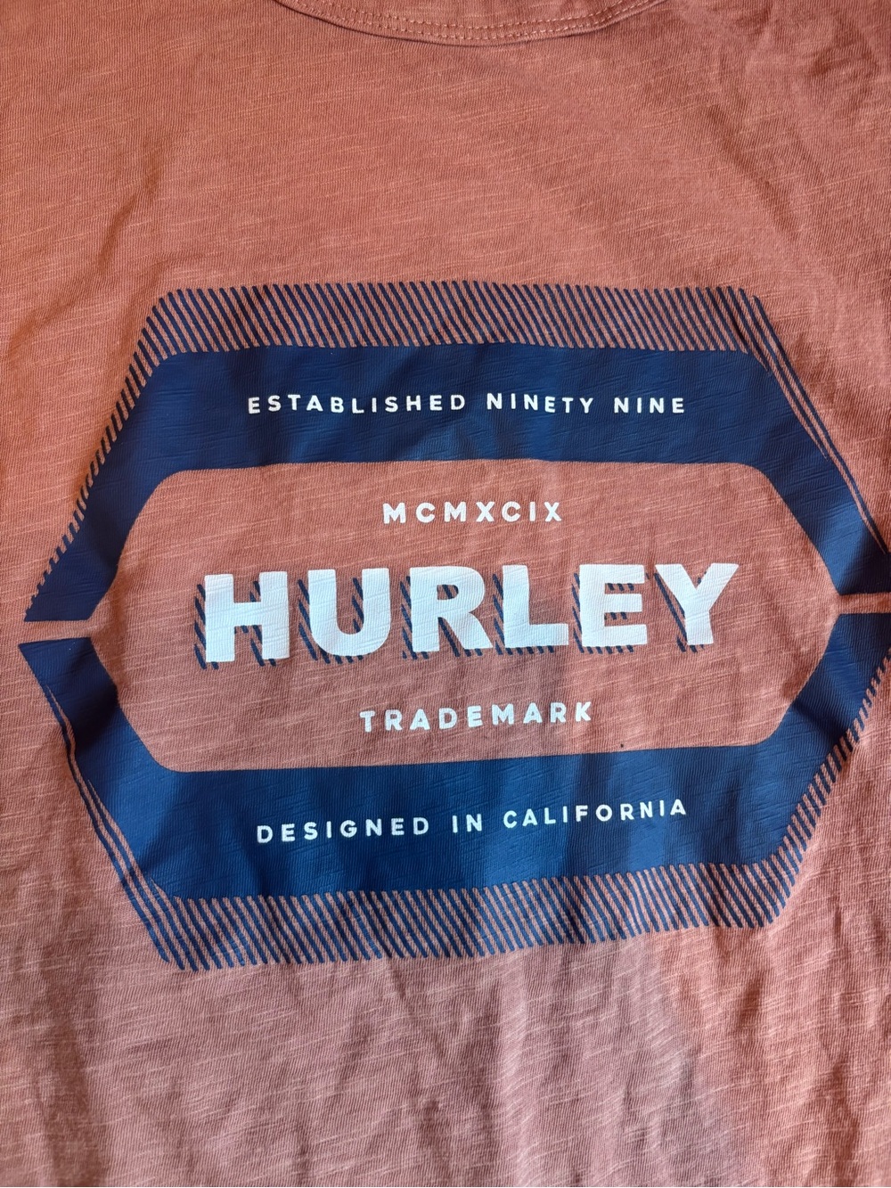 Hurley Men's Rust Tee with Navy and White Logo L